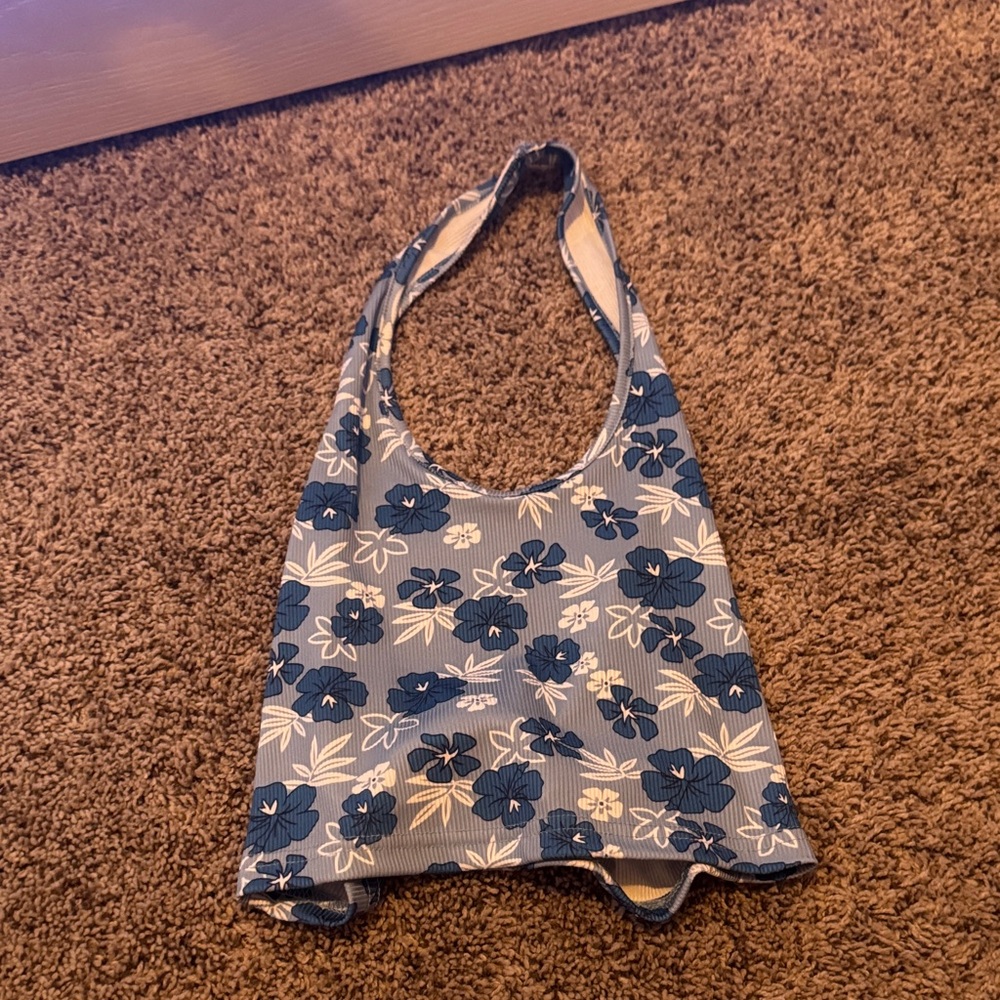 Floral Halter Top in Blue and White